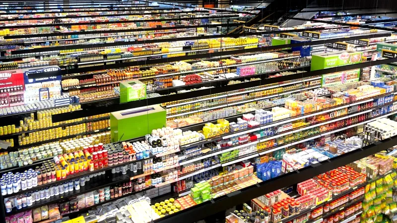 Market rafında ürün ambalajları